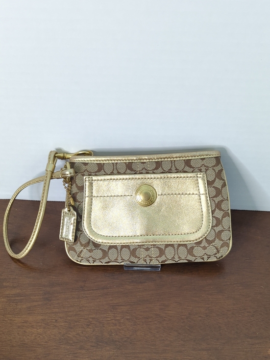Source Unknown Handbags - Coach Signature Canvas and Leather Wristlet With Snap Head, Tattersall Lining